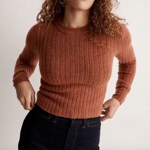 Madewell Readfield Pullover Sweater Heather Cumin Wool Blend Slim Fit Crew Neck